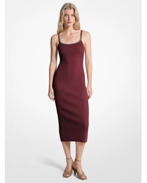 Michael Kors Chain Ribbed Stretch Knit Midi Dress - Red