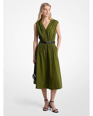 Michael Kors Stretch Cotton Poplin Belted Midi Dress - Green