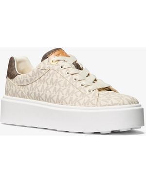 Michael Kors Outlet Mk Romey Two-Tone Logo Platform Trainers - White