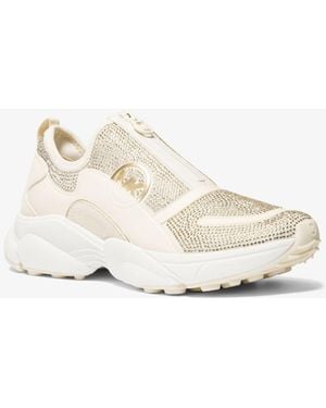 Michael Kors Mk Sami Embellished Scuba Zip-Up Trainer - Natural