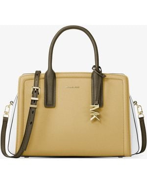 MICHAEL Michael Kors Mk Laila Medium Color-Block Pebbled Leather Satchel - Natural