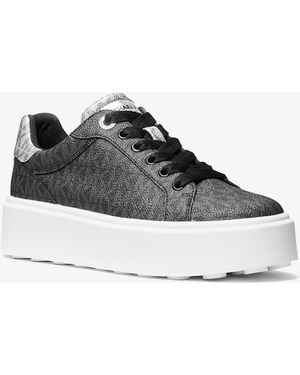 Michael Kors Outlet Mk Romey Metallic Two-Tone Signature Logo Platform Trainers - White