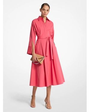 Michael Kors Mk Kimono Sleeve Stretch Cotton Poplin Shirtdress - Red