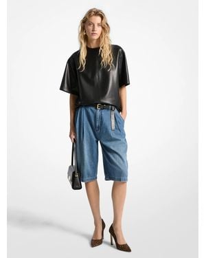 MICHAEL Michael Kors Mk Pleated Bermuda Denim Shorts - Blue