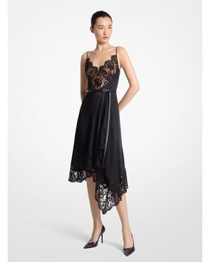 Michael Kors Mkvestido Lencero Asimétrico De Satén Charmeuse Con Ribete De Encaje - Blanco