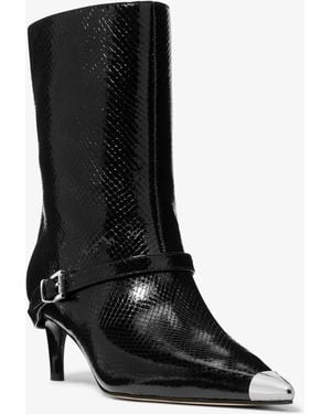 Michael Kors Kasia Snake Embossed Leather Buckle Boot - Black