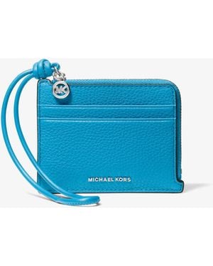 Michael Kors Mk Jet Set Small Pebbled Leather Card Case Wristlet - Blue