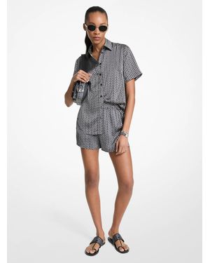 MICHAEL Michael Kors Mk Mk2000 Logo Print Satin Camp Shirt - Metallic