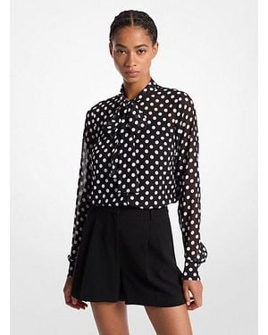 Michael Kors Polka Dot Georgette Tie-neck Blouse - Black