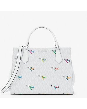 Michael Kors Marilyn Medium Printed Signature Logo Satchel - White