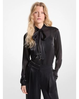 MICHAEL Michael Kors Mk Crinkled Metallic Georgette Tie-Neck Blouse - Black