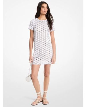 Michael Kors Mk Mirror-Embellished Floral Laser-Cut Scuba Dress - White