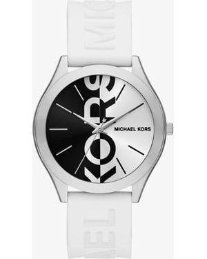 Michael Kors Oversized Aspyn-Tone And Silicone Strap Watch - White