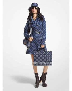 Michael Kors Empire Logo Jacquard Denim Trench Coat - Blue