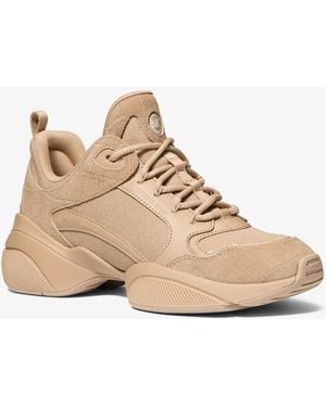 Michael Kors Bowie Mixed-Media Sneaker - Natural