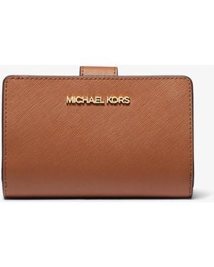 Michael Kors Outlet Mk Medium Crossgrain Leather Wallet - White