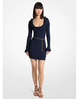 MICHAEL Michael Kors Mk Ruffled Stretch Knit Belted Dress - Blue