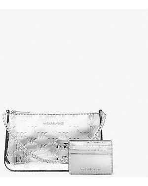 Michael Kors Jet Set Patent Logo Debossed Pochette And Card Case Gift Set - White