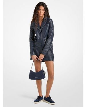 MICHAEL Michael Kors Mk Contrast-Trim Leather Cropped Blazer - Blue