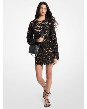 Michael Kors Mk Mirror-Embellished Floral Crochet Skirt - Black