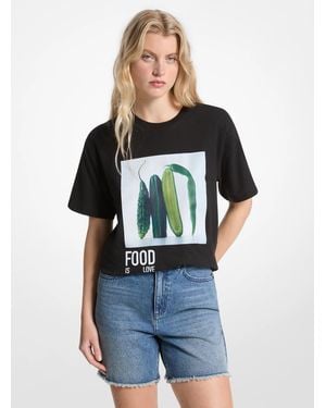Michael Kors Watch Hunger Stop Cotton And Linen Blend T-Shirt - Blue
