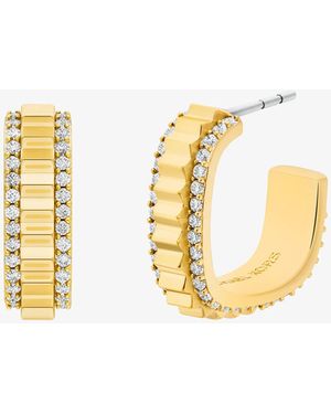 Michael Kors Small Pavé-Tone Brass Hoop Earrings - Metallic