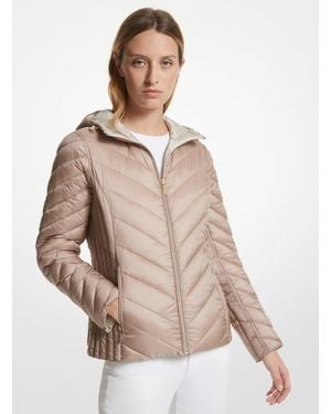 Michael Kors Outlet Mk Reversible Quilted Nylon Signature Logo Packable Puffer Jacket - Natural