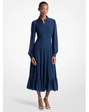 Michael Kors Smocked Georgette Shirtdress - Blue