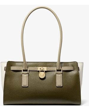 Michael Kors Hamilton Moderne Small Color-Blocked Leather Satchel - Natural