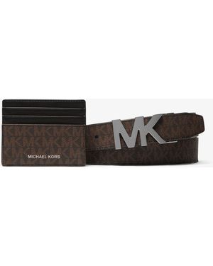Michael Kors Outlet Mk Signature Logo Card Case And Belt Gift Set - White