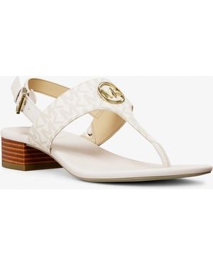 Michael Kors Outlet Mk Hannah Signature Logo T-Strap Sandal - White