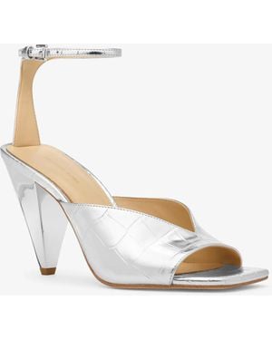 MICHAEL Michael Kors Mk Electra Metallic Crocodile Embossed Leather Sandal - White
