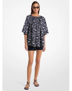 Michael Kors Floral Chiné Cotton Poplin Blouse - Black