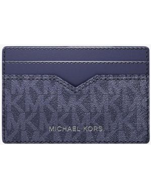 Michael Kors Mk Hudson Pebbled Leather And Signature Logo Money Clip Card Case - Blue