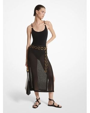 Michael Kors Mk Linen Gauze Slit Skirt - White