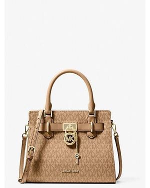 Michael Kors Hamilton Small Signature Logo Satchel - Natural