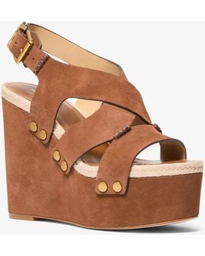 Michael Kors Mk Raven Studded Suede Wedge Sandal - Brown