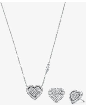Michael Kors Precious Metal-Plated Sterling Pavé Heart Necklace And Earrings Gift Set - White
