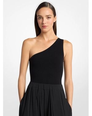 Michael Kors Stretch Cashmere Blend One-Shoulder Bodysuit - Black