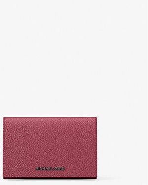 Michael Kors Hudson Pebbled Leather Card Case - Red