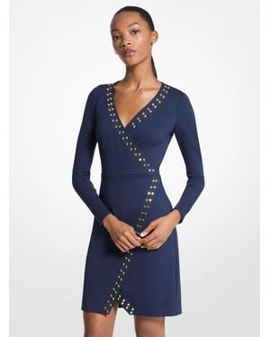 MICHAEL Michael Kors Astor Stud Long Sleeve Wrap Mini Dress - Blue