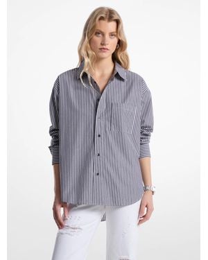MICHAEL Michael Kors Mk Oversized Striped Cotton Poplin Shirt - Grey