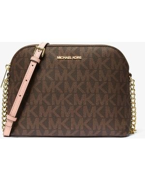 Michael Kors Outlet Mk Cindy Signature Logo Dome Crossbody Bag - Brown