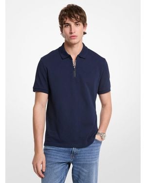 Michael Kors Outlet Mk Cotton Zip-Up Polo Shirt - Blue