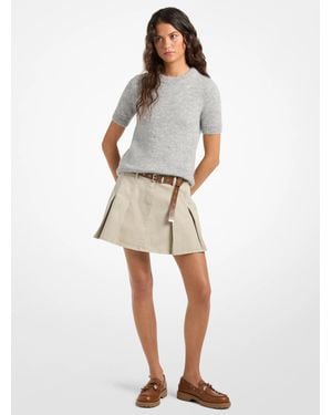 MICHAEL Michael Kors Mk Pleated Cotton Blend Skirt - Natural