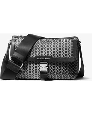 Michael Kors Mk Eli Mk2000 Logo Jacquard Messenger Bag - Black