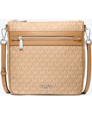 Michael Kors Jet Set Large Logo Print Woven Crossbody Bag - Natural