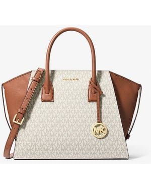 Michael Kors Outlet Mk Avril Large Signature Logo Satchel - Natural