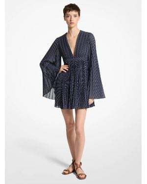 Michael Kors Pleated Long Sleeve Minidress - Blue