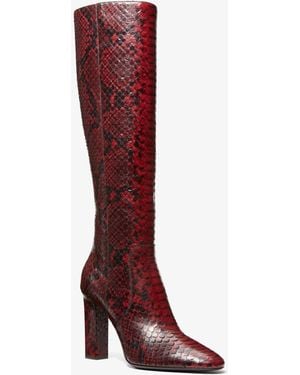 Michael Kors Mk Carly Python Embossed Leather Boot - Red